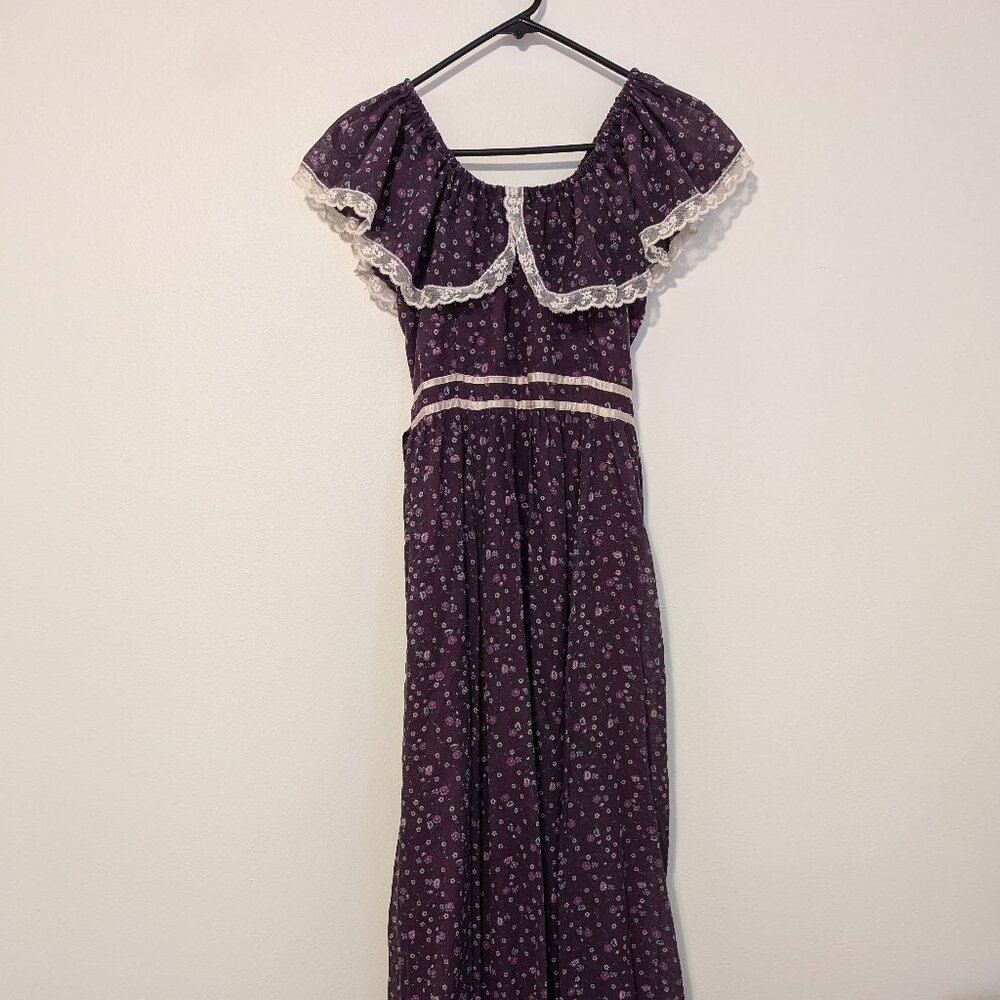 Vintage original purple floral Gunne Sax boho maxi dress